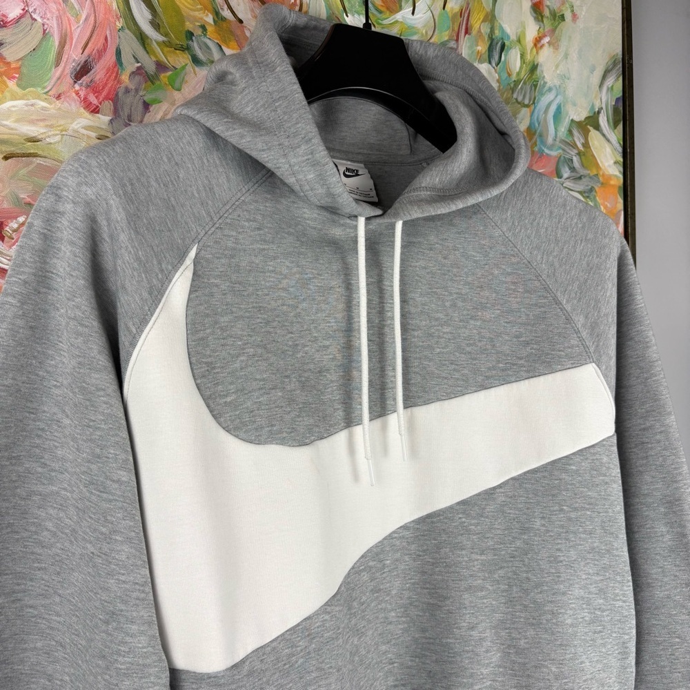 Nike Big Swoosh Gray Hoodie Men’s Medium Pullover Sweatshirt - Picture 4 of 9